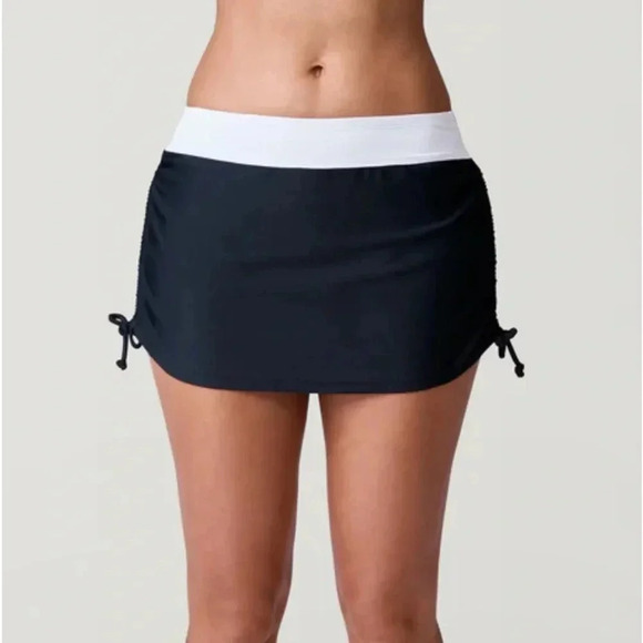Free Country Side Shirred Swim Skirt Size 2X Black/Blue Built-In Brief - Picture 3 of 12